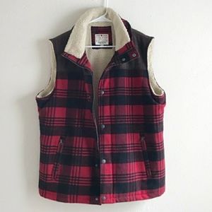 LUCKY BRAND HUNTINGTON BLACK/RED PLAID VEST